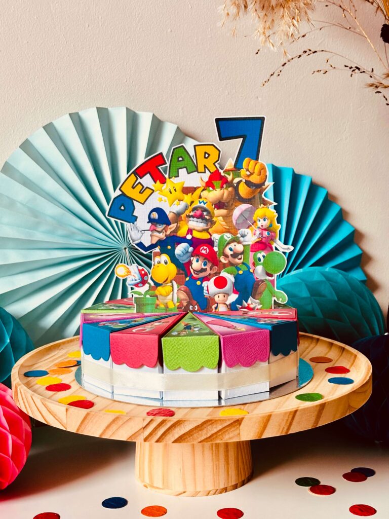traktatie taart Super Mario – kleurrijke traktatiedoosjes voor kinderen